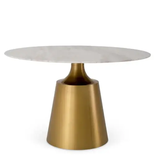 Eichholtz Nathan Dining Table - White Volakas Marble | Brushed Brass Base | Round Design