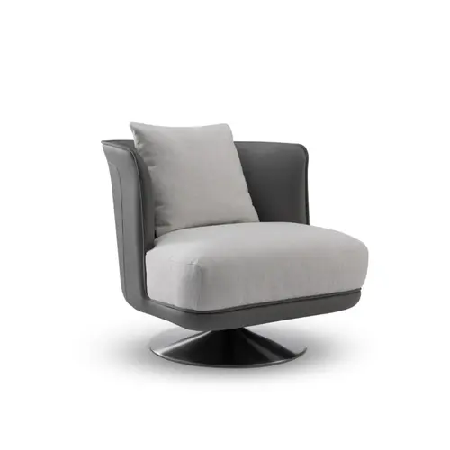 The Grand Interior Gregorio Swivel Chair - Stainless Steel | Hopsack Woven Fabric | Micro Leather Details | Lounge Chair
