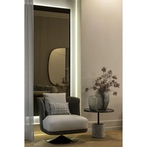 The Grand Interior Gregorio Swivel Chair - Stainless Steel | Hopsack Woven Fabric | Micro Leather Details | Lounge Chair