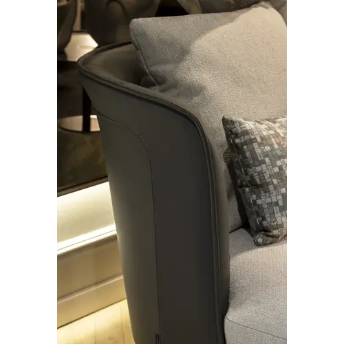 The Grand Interior Gregorio Swivel Chair - Stainless Steel | Hopsack Woven Fabric | Micro Leather Details | Lounge Chair