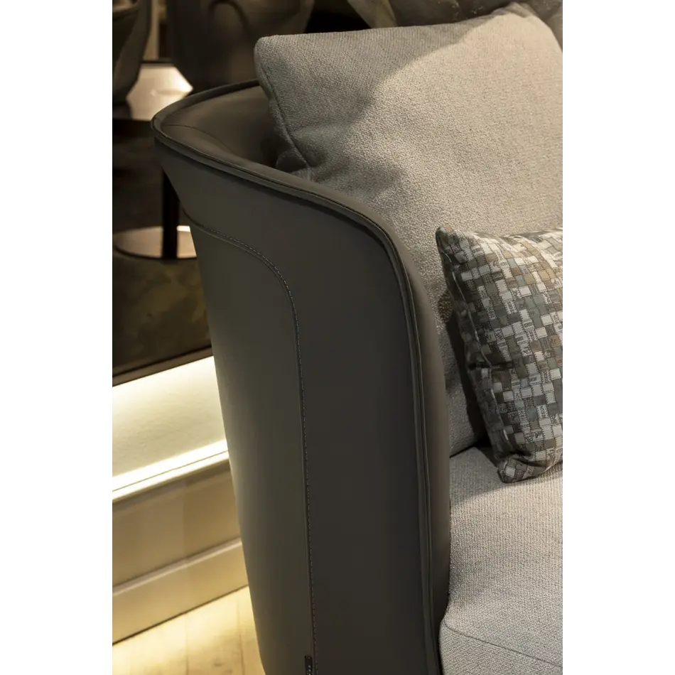 The Grand Interior Gregorio Swivel Chair - Stainless Steel | Hopsack Woven Fabric | Micro Leather Details | Lounge Chair