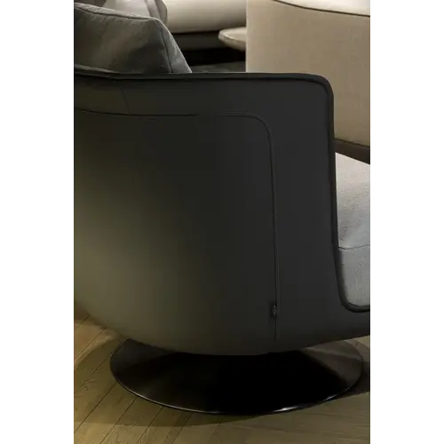 The Grand Interior Gregorio Swivel Chair - Stainless Steel | Hopsack Woven Fabric | Micro Leather Details | Lounge Chair