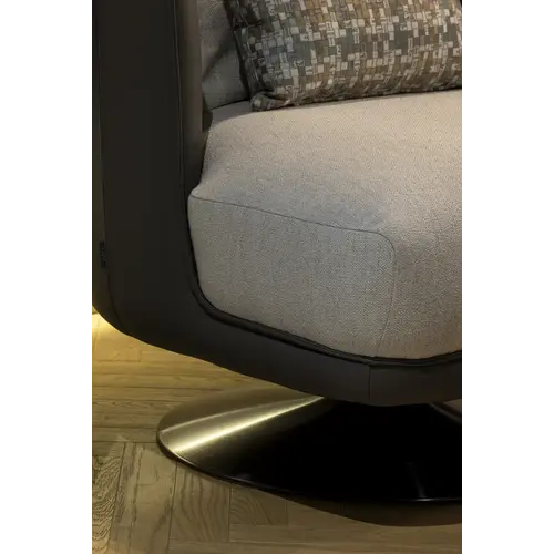 The Grand Interior Gregorio Swivel Chair - Stainless Steel | Hopsack Woven Fabric | Micro Leather Details | Lounge Chair