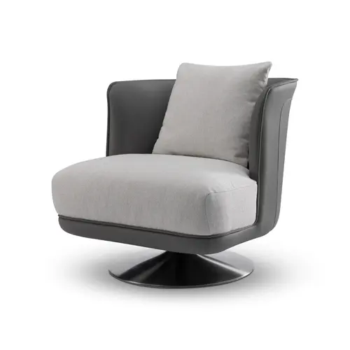 The Grand Interior Gregorio Swivel Chair - Stainless Steel | Hopsack Woven Fabric | Micro Leather Details | Lounge Chair