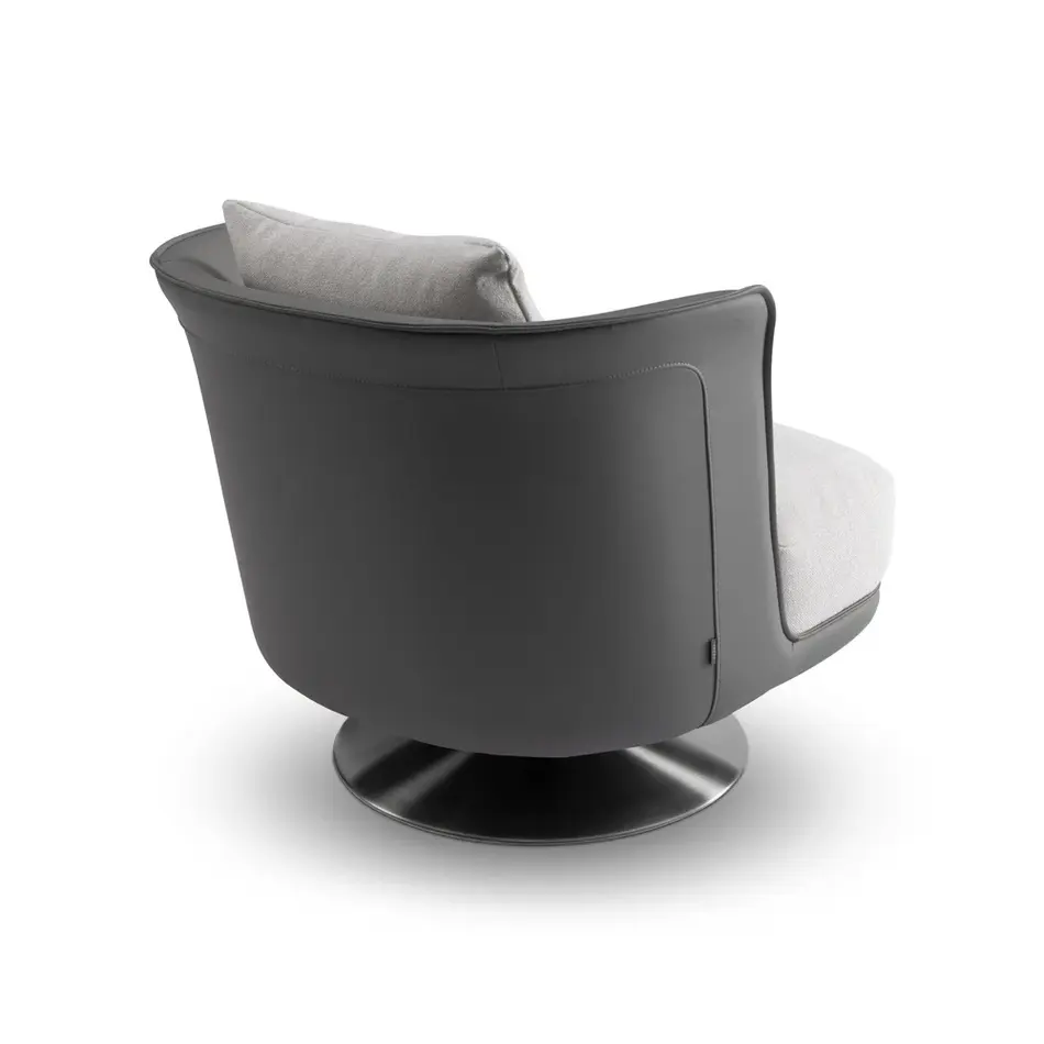 The Grand Interior Gregorio Swivel Chair - Stainless Steel | Hopsack Woven Fabric | Micro Leather Details | Lounge Chair