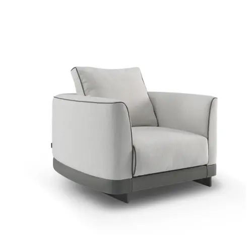 The Grand Interior Gregorio Armchair - Stainless Steel | Hopsack Woven Fabric | Micro Leather Details | Lounge Chair