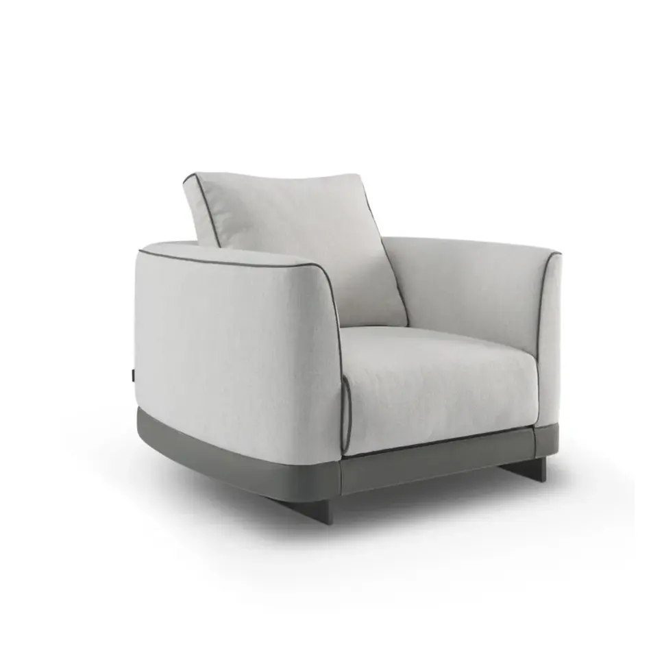 The Grand Interior Gregorio Armchair - Stainless Steel | Hopsack Woven Fabric | Micro Leather Details | Lounge Chair