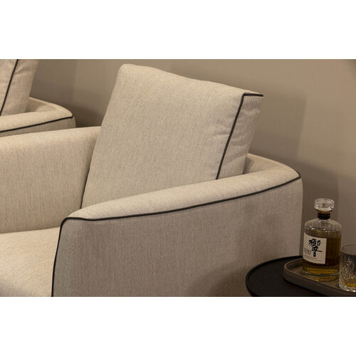 The Grand Interior Gregorio Armchair - Stainless Steel | Hopsack Woven Fabric | Micro Leather Details | Lounge Chair