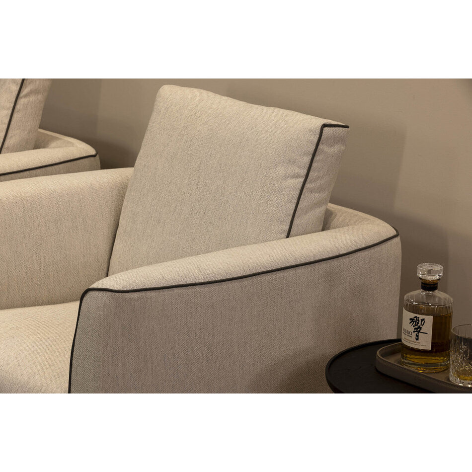 The Grand Interior Gregorio Armchair - Stainless Steel | Hopsack Woven Fabric | Micro Leather Details | Lounge Chair