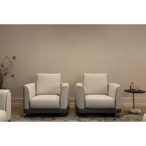 The Grand Interior Gregorio Armchair - Stainless Steel | Hopsack Woven Fabric | Micro Leather Details | Lounge Chair