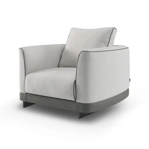 The Grand Interior Gregorio Armchair - Stainless Steel | Hopsack Woven Fabric | Micro Leather Details | Lounge Chair