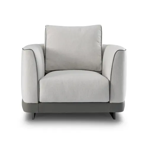 The Grand Interior Gregorio Armchair - Stainless Steel | Hopsack Woven Fabric | Micro Leather Details | Lounge Chair