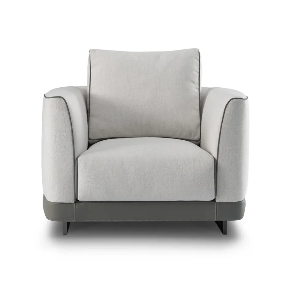 The Grand Interior Gregorio Armchair - Stainless Steel | Hopsack Woven Fabric | Micro Leather Details | Lounge Chair