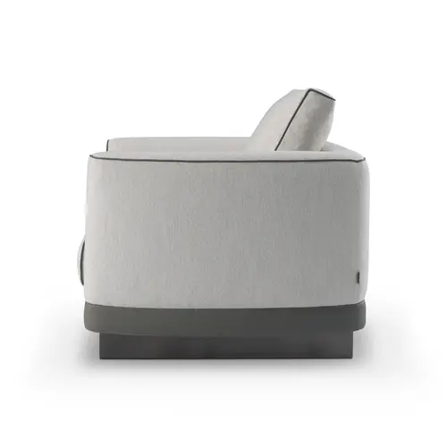 The Grand Interior Gregorio Armchair - Stainless Steel | Hopsack Woven Fabric | Micro Leather Details | Lounge Chair