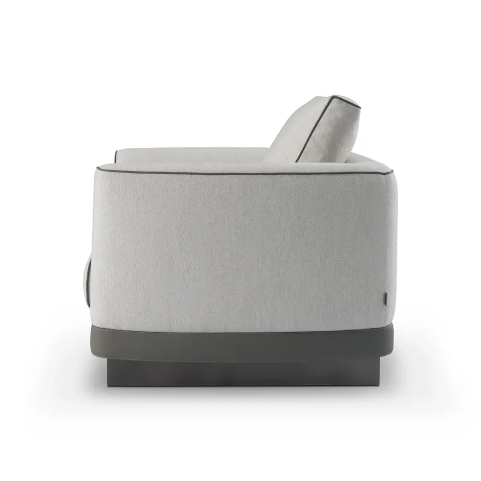 The Grand Interior Gregorio Armchair - Stainless Steel | Hopsack Woven Fabric | Micro Leather Details | Lounge Chair