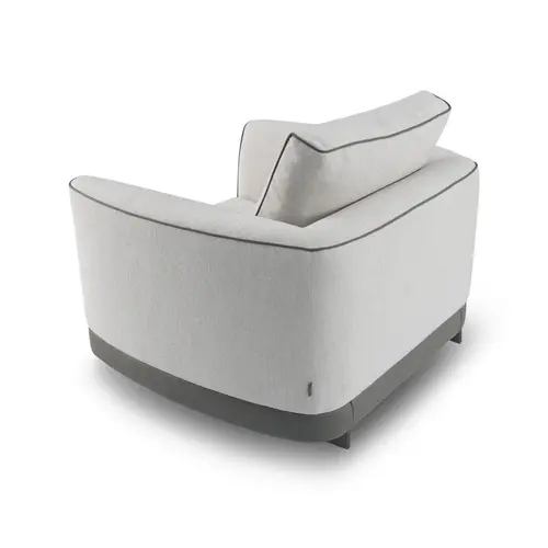 The Grand Interior Gregorio Armchair - Stainless Steel | Hopsack Woven Fabric | Micro Leather Details | Lounge Chair