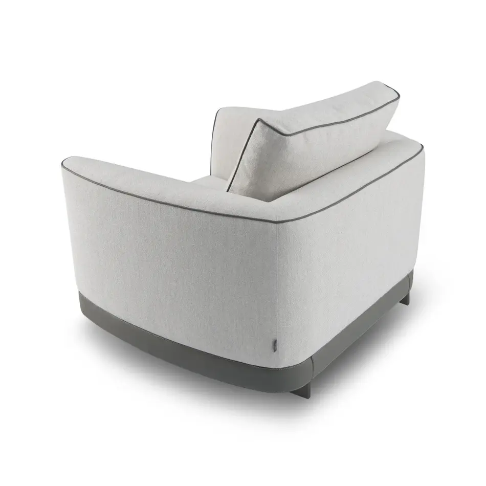 The Grand Interior Gregorio Armchair - Stainless Steel | Hopsack Woven Fabric | Micro Leather Details | Lounge Chair