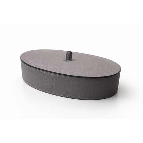 Harris Trinket Box Oval Large - Calfskin Golf - Lava - Opbergdoos