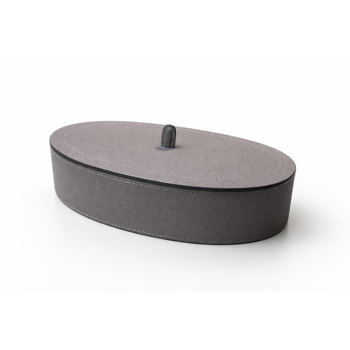 Harris Trinket Box Oval Large - Calfskin Golf - Lava - Storage Box