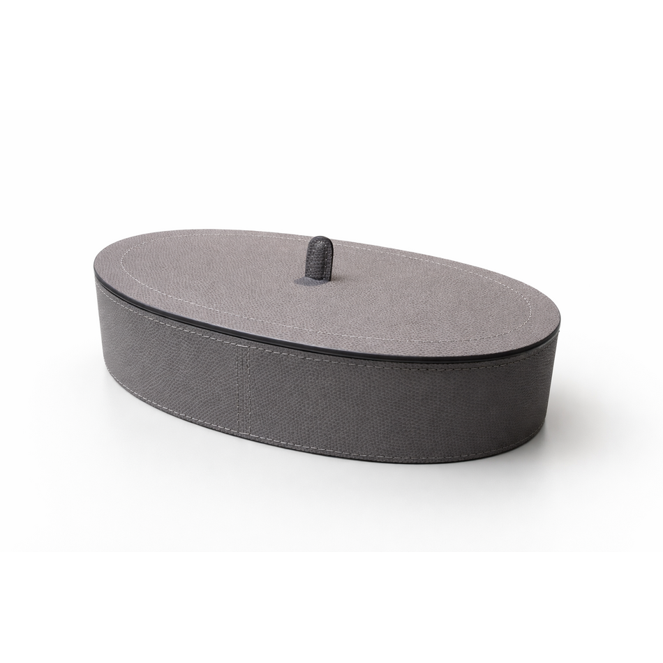 Harris Trinket Box Oval Large - Calfskin Golf - Lava - Opbergdoos