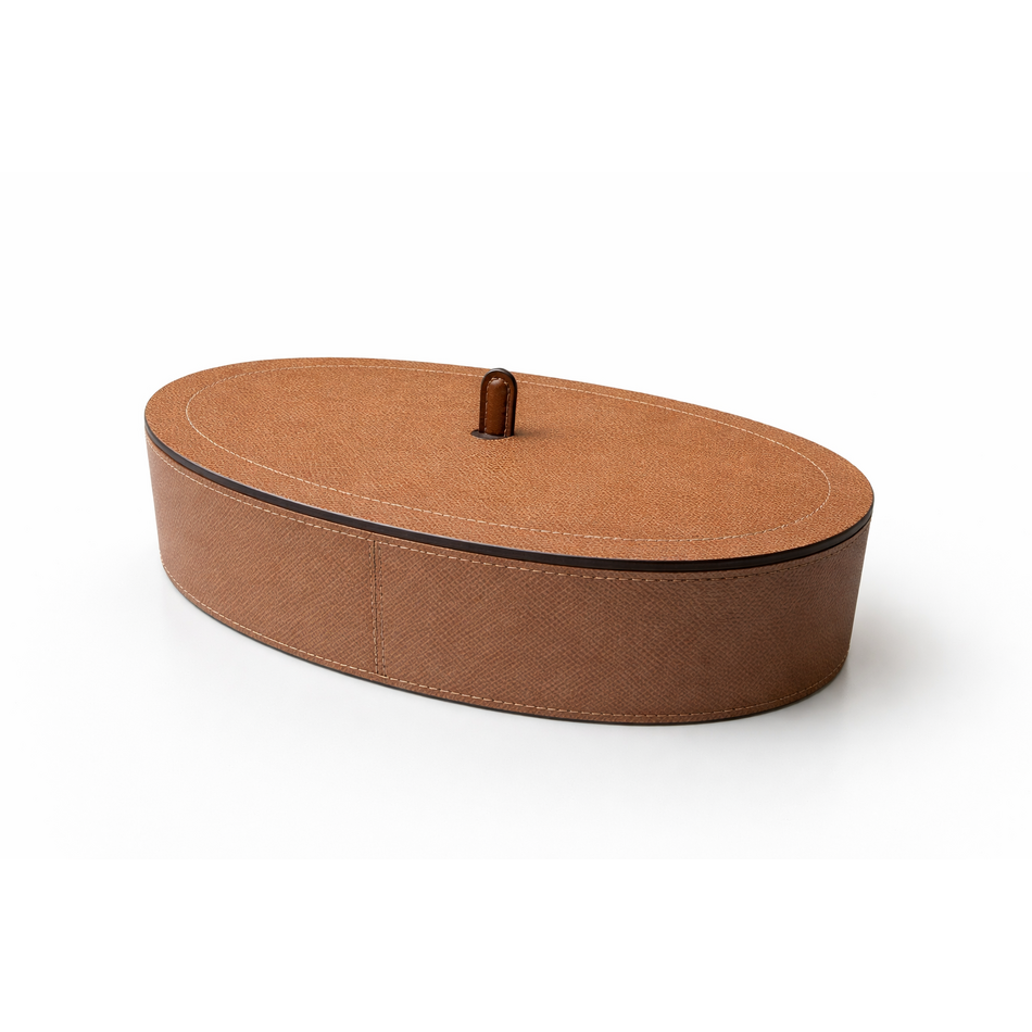 Giobagnara Harris Trinket Box Oval Large - Calfskin Golf - Bronze - Storage Box