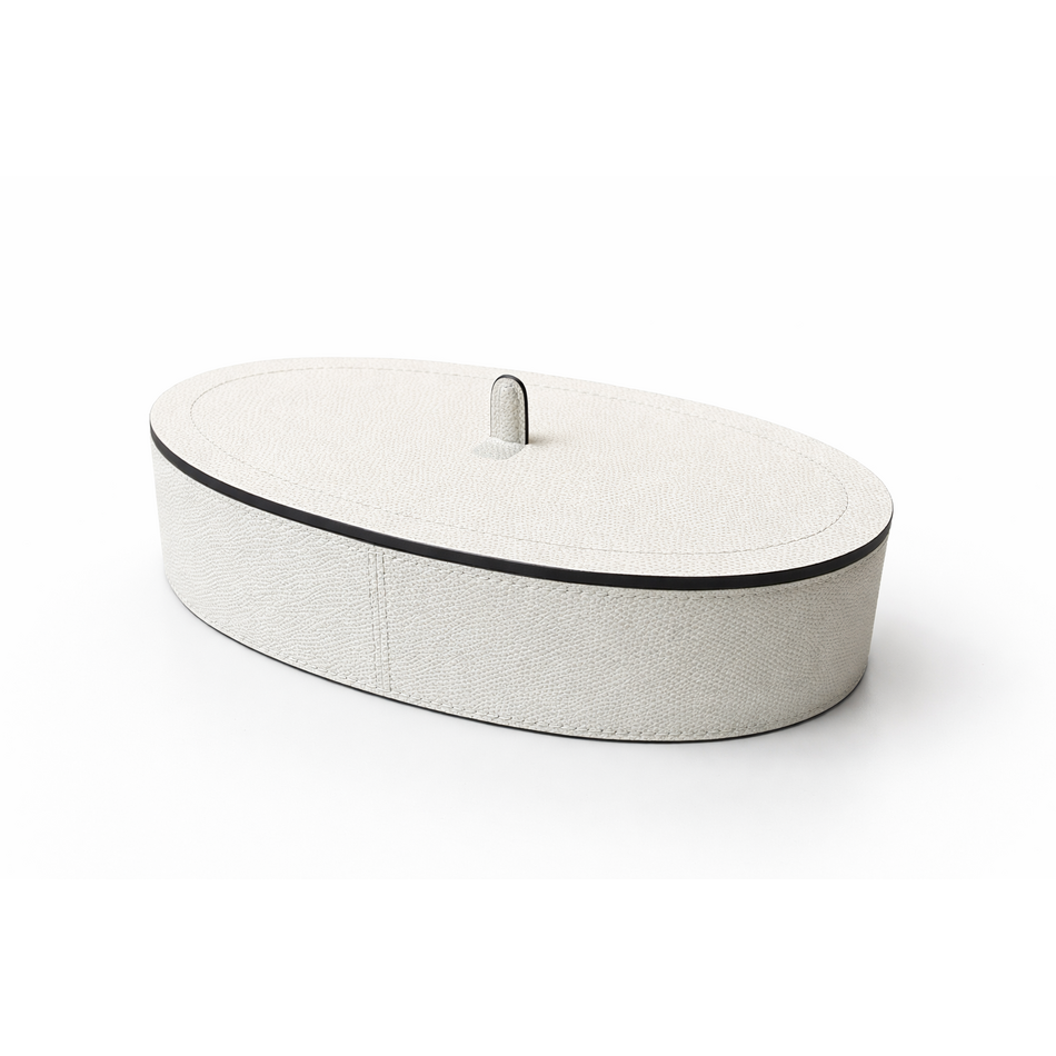 Giobagnara Harris Trinket Box Oval Large - Calfskin Golf - Light Grey - Storage Box Giobagnara Harris Trinket Box Oval Large - Calfskin Golf - Light Grey - Storage Box