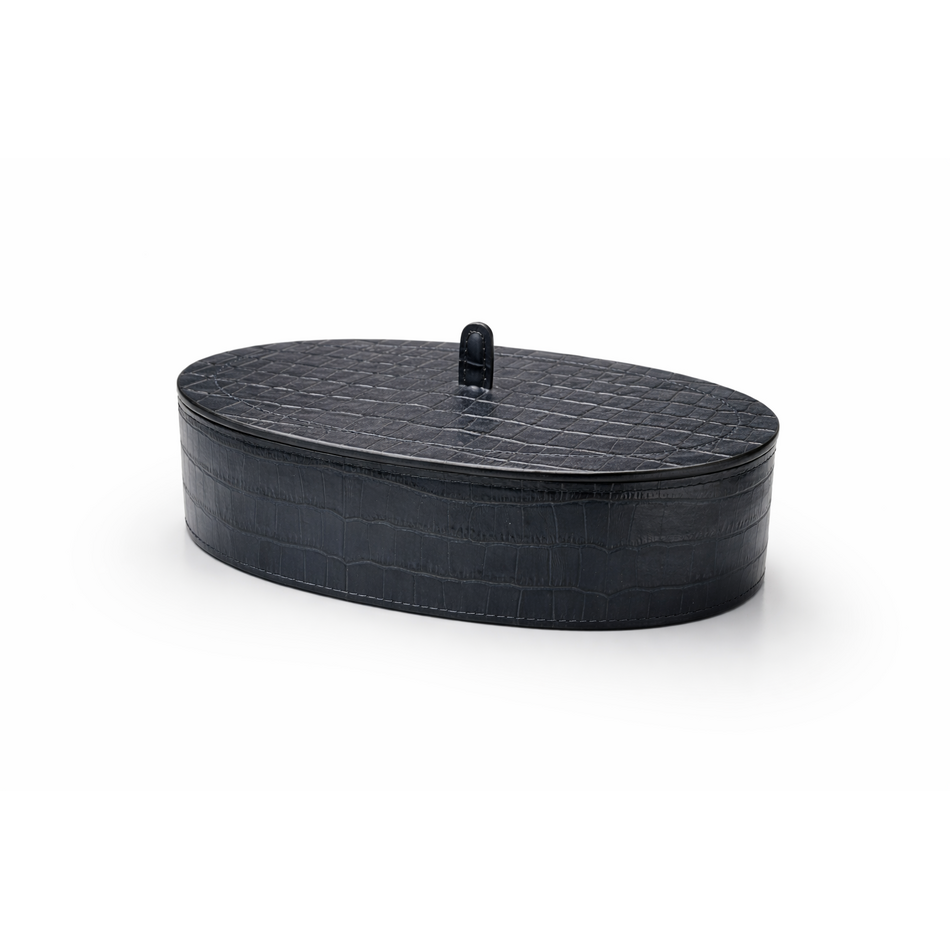 Giobagnara Harris Trinket Box Oval Large - Calfskin Crocodile - Royal Blue - Storage Box Giobagnara Harris Trinket Box Oval Large - Calfskin Crocodile - Royal Blue - Storage Box
