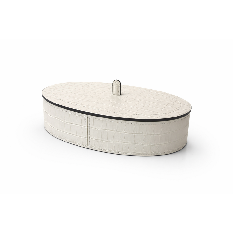 Giobagnara Harris Trinket Box Oval Large - Calfskin Crocodile - Light Grey- Storage box