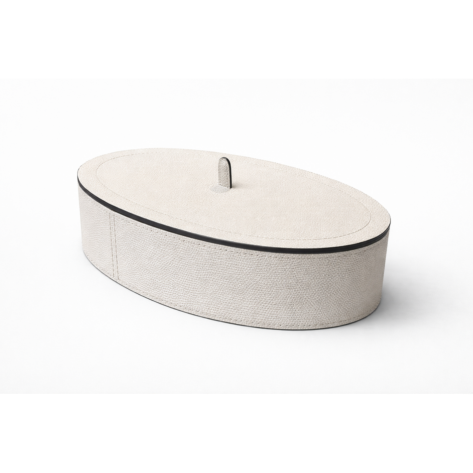 Giobagnara Harris Trinket Box Oval Large - Calfskin Golf - Stone - Storage Box Giobagnara Harris Trinket Box Oval Large - Calfskin Golf - Stone - Storage Box