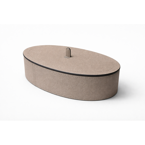 Giobagnara Harris Trinket Box Oval Large - Calfskin Golf - Taupe - Storage Box Giobagnara Harris Trinket Box Oval Large - Calfskin Golf - Taupe - Storage Box