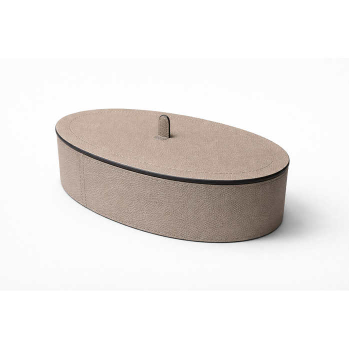 Giobagnara Harris Trinket Box Oval Large - Calfskin Golf - Taupe - Storage Box