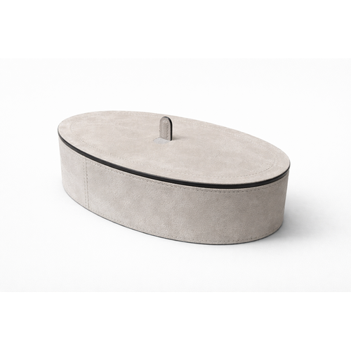 Giobagnara Harris Trinket Box Oval Large - Calfskin Suede - Light Grey - Storage Box