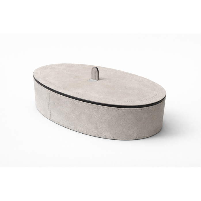 Giobagnara Harris Trinket Box Oval Large - Calfskin Suede - Light Grey - Storage Box