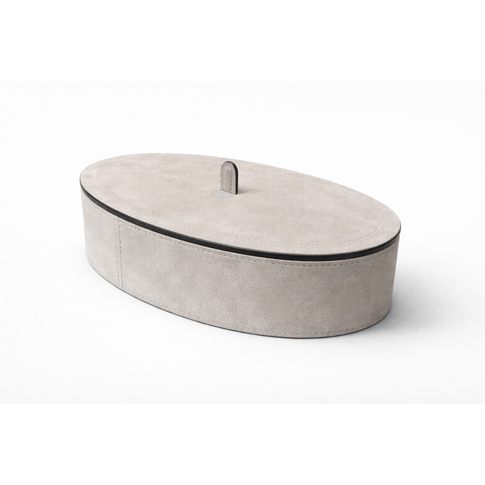 Giobagnara Harris Trinket Box Oval Large - Calfskin Suede - Light Grey - Storage Box