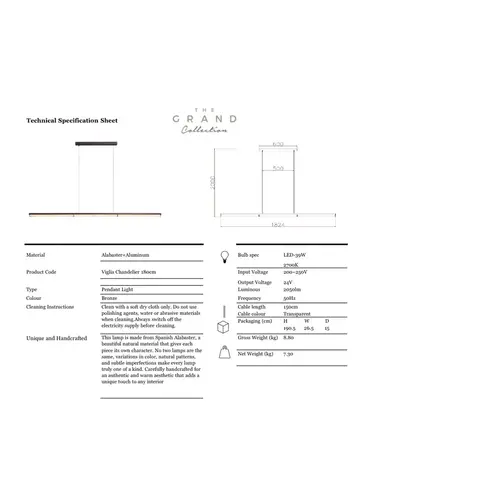 The Grand Interior Viglia Design Hanglamp – Lineaire Kroonluchter met Albast