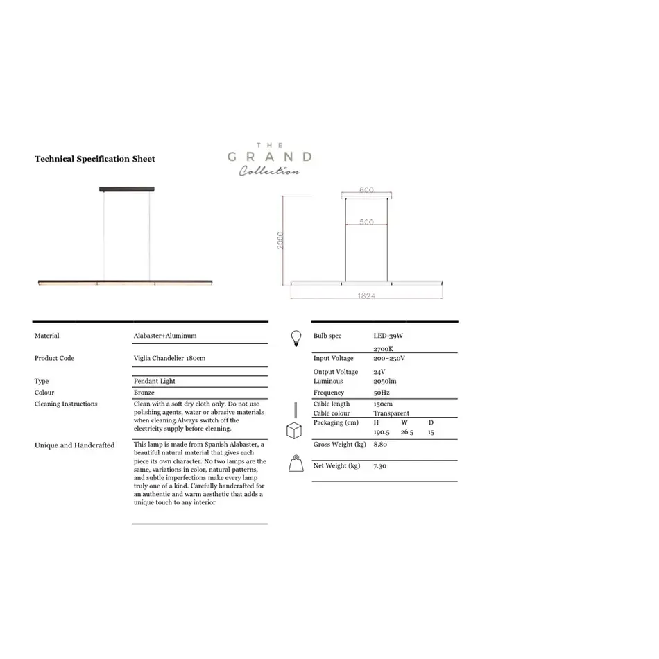 The Grand Interior Viglia Design Hanglamp – Lineaire Kroonluchter met Albast