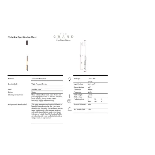 The Grand Interior Viglia Hanglamp Brons – Design Pendant met Albast