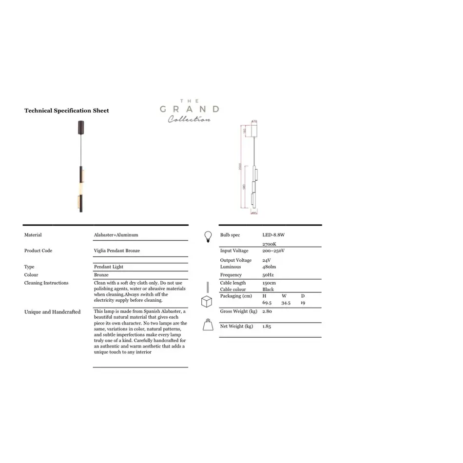 The Grand Interior Viglia Hanglamp Brons – Design Pendant met Albast