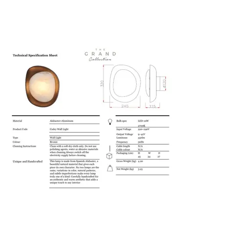 The Grand Interior Cadey Design Wandlamp – Albast Wandverlichting Brons