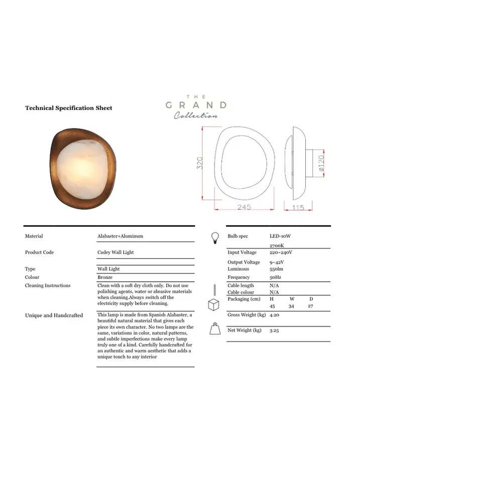 The Grand Interior Cadey Design Wandlamp – Albast Wandverlichting Brons