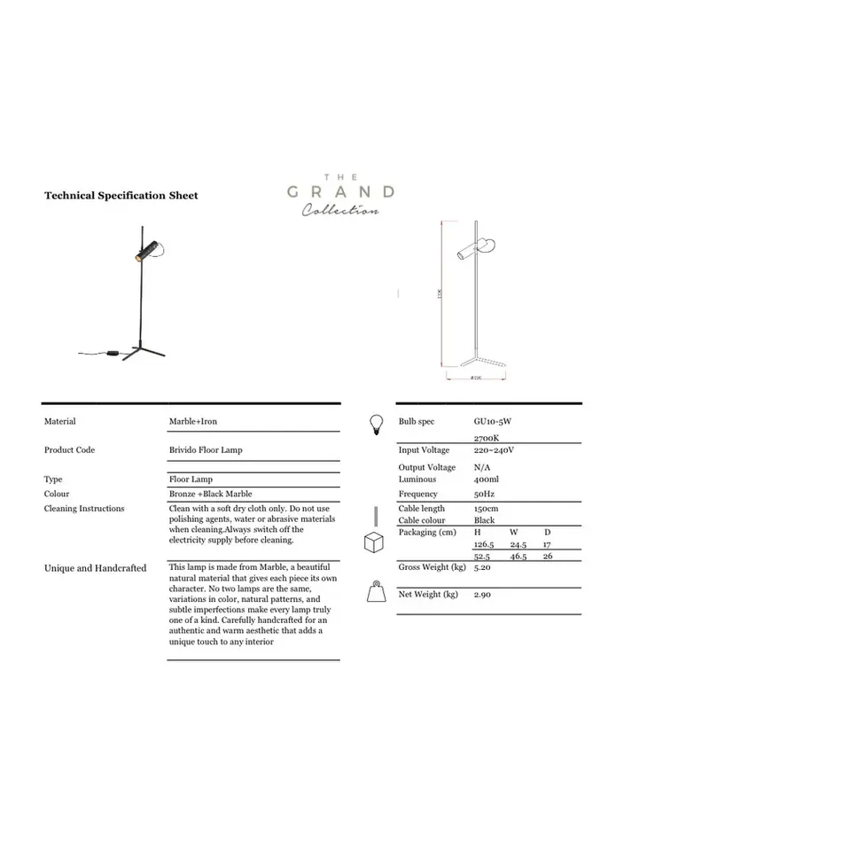 The Grand Interior Brivido Vloerlamp – Marmer & Brons
