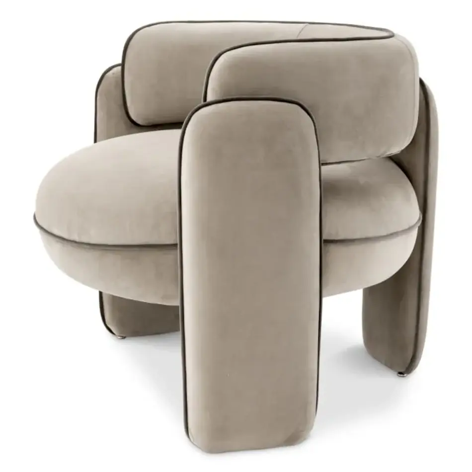 Eichholtz Chaplin Chair – Savona Greige Velvet met Grey Velvet Piping