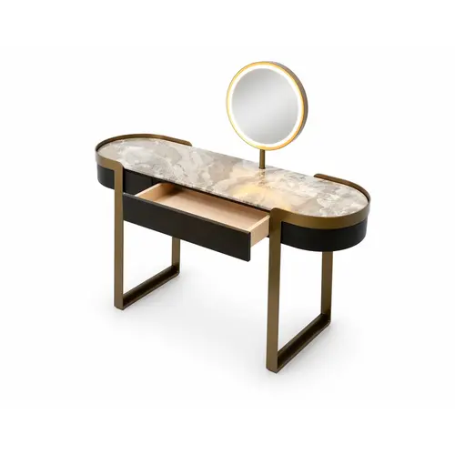 The Grand Interior Monroe Dressing Table - Brushed Bronze & Black Wood