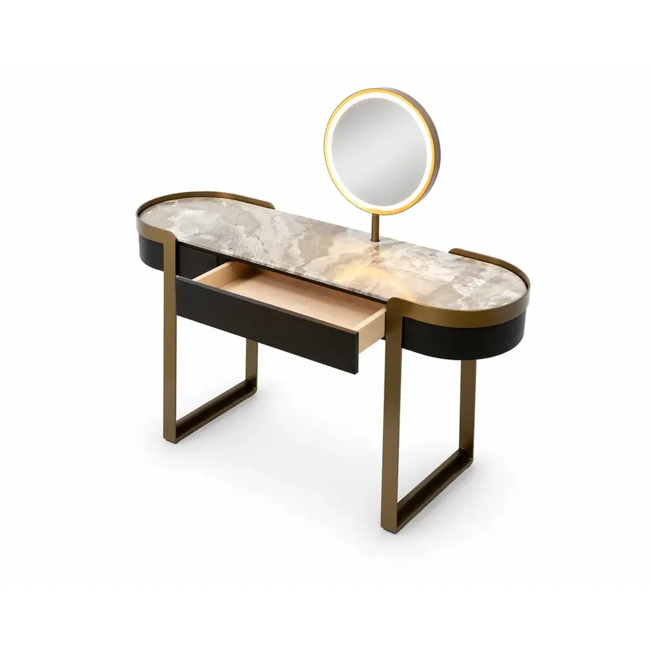 The Grand Interior Monroe Dressing Table - Brushed Bronze & Black Wood