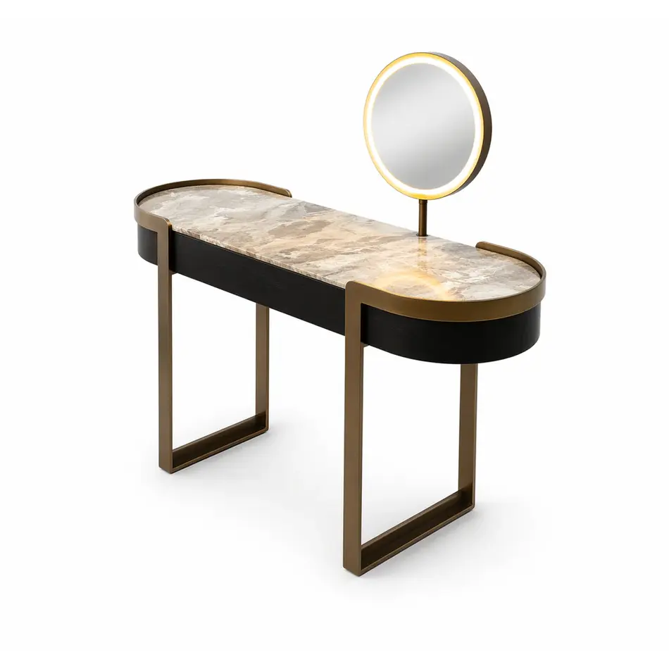 The Grand Interior Monroe Dressing Table - Brushed Bronze & Black Wood