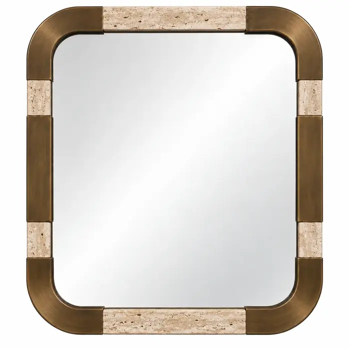 The Grand Interior LEANDRO Mirror – Travertin & Brons | Luxe Design Spiegel