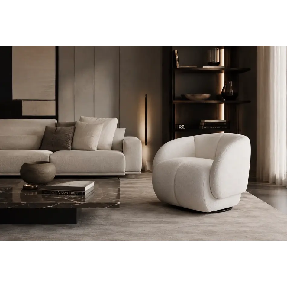The Grand Interior ANGELICA Armchair Swivel – Swivel Designer Armchair | White-Beige The Grand Interior ANGELICA Armchair Swivel – Swivel Designer Armchair | White-Beige
