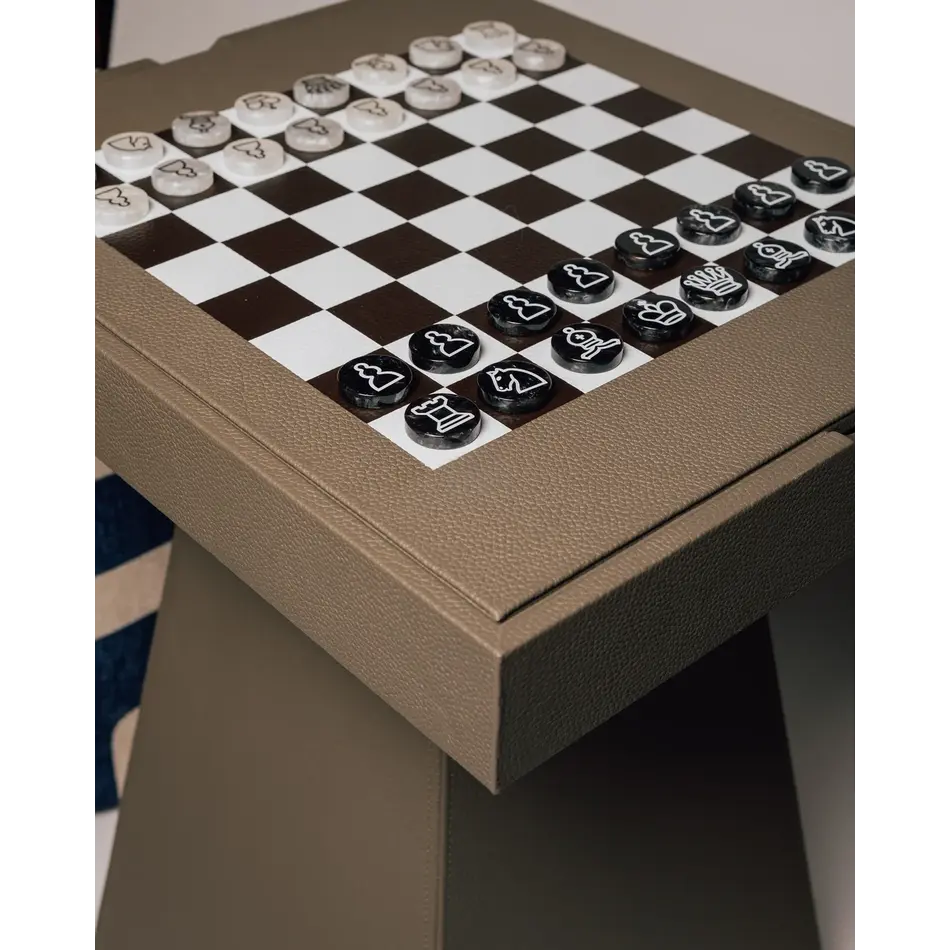House of Nobilique House of Nobilique Leather Game Table Taupe – Leather Chess & Backgammon Table House of Nobilique House of Nobilique Leather Game Table Taupe – Leather Chess & Backgammon Table