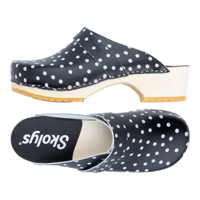 W-320.02 clogs Black + White dots
