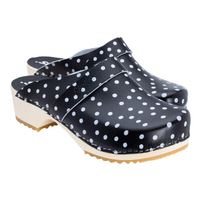 W-320.02 clogs Black + White dots